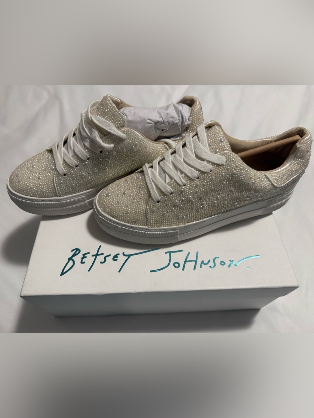 Betsey Johnson Women's Sidny Ivory Rhinestone Sneakers